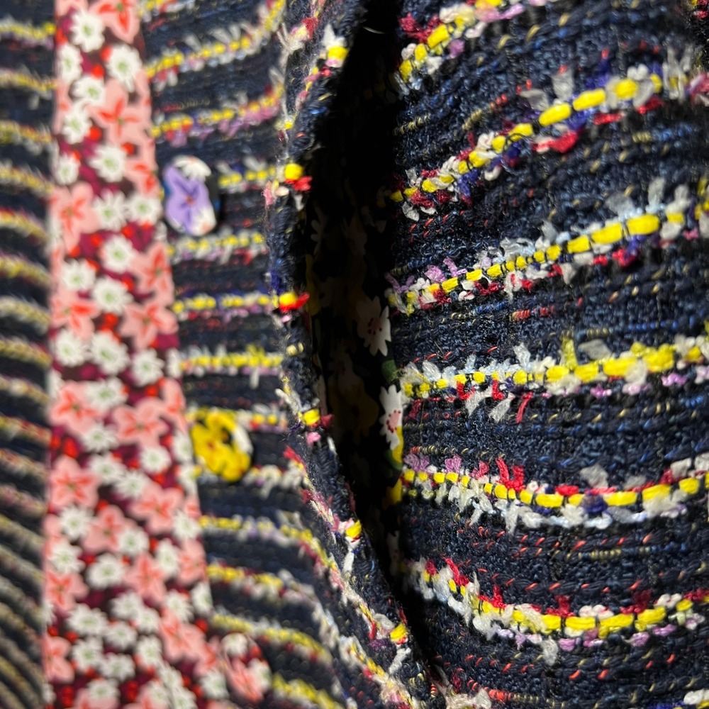 Cabi 5660 Headline Topper Coat in Navy Blue Tweed and Floral, Women's Size 4 - Picture 12 of 16